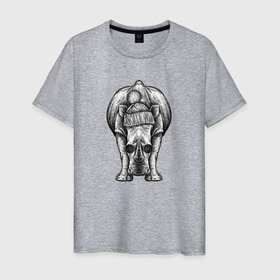 Мужская футболка хлопок с принтом Носорог стильный анфас в Петрозаводске, 100% хлопок | прямой крой, круглый вырез горловины, длина до линии бедер, слегка спущенное плечо. | 