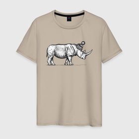 Мужская футболка хлопок с принтом Носорог стильный в профиль в Петрозаводске, 100% хлопок | прямой крой, круглый вырез горловины, длина до линии бедер, слегка спущенное плечо. | 