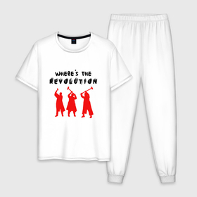 Мужская пижама хлопок с принтом Depeche Mode   Wheres The Revolution в Петрозаводске, 100% хлопок | брюки и футболка прямого кроя, без карманов, на брюках мягкая резинка на поясе и по низу штанин
 | 