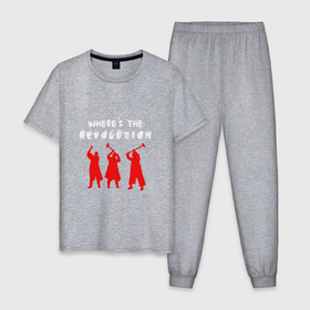 Мужская пижама хлопок с принтом Depeche Mode   Wheres The Revolition в Тюмени, 100% хлопок | брюки и футболка прямого кроя, без карманов, на брюках мягкая резинка на поясе и по низу штанин
 | 