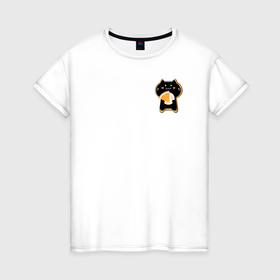 Женская футболка хлопок с принтом Чёрный котёнок печенье в глазури в Белгороде, 100% хлопок | прямой крой, круглый вырез горловины, длина до линии бедер, слегка спущенное плечо | 