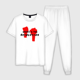 Мужская пижама хлопок с принтом Depeche Mode   Revolution mode в Тюмени, 100% хлопок | брюки и футболка прямого кроя, без карманов, на брюках мягкая резинка на поясе и по низу штанин
 | 