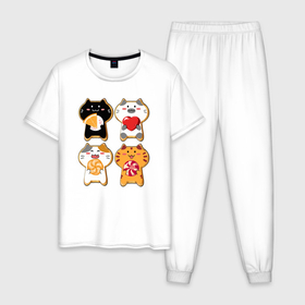 Мужская пижама хлопок с принтом Печенье с глазурью:  четыре котёнка , 100% хлопок | брюки и футболка прямого кроя, без карманов, на брюках мягкая резинка на поясе и по низу штанин
 | 