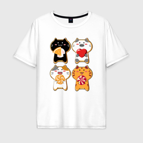 Мужская футболка хлопок Oversize с принтом Печенье с глазурью:  четыре котёнка , 100% хлопок | свободный крой, круглый ворот, “спинка” длиннее передней части | 