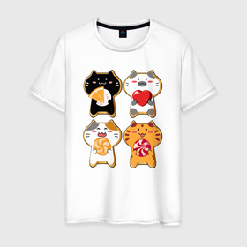 Мужская футболка хлопок с принтом Печенье с глазурью:  четыре котёнка , 100% хлопок | прямой крой, круглый вырез горловины, длина до линии бедер, слегка спущенное плечо. | Тематика изображения на принте: 