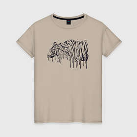 Женская футболка хлопок с принтом Стекающий тигр в Новосибирске, 100% хлопок | прямой крой, круглый вырез горловины, длина до линии бедер, слегка спущенное плечо | 