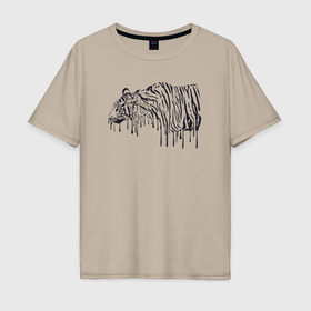 Мужская футболка хлопок Oversize с принтом Стекающий тигр в Курске, 100% хлопок | свободный крой, круглый ворот, “спинка” длиннее передней части | 