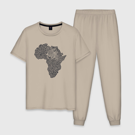 Мужская пижама хлопок с принтом Африканский леопард в Екатеринбурге, 100% хлопок | брюки и футболка прямого кроя, без карманов, на брюках мягкая резинка на поясе и по низу штанин
 | 