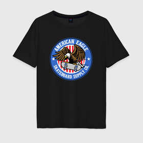 Мужская футболка хлопок Oversize с принтом USA skate eagle в Новосибирске, 100% хлопок | свободный крой, круглый ворот, “спинка” длиннее передней части | 