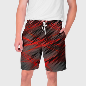 Мужские шорты 3D с принтом Красные полосы надрезы ,  полиэстер 100% | прямой крой, два кармана без застежек по бокам. Мягкая трикотажная резинка на поясе, внутри которой широкие завязки. Длина чуть выше колен | 
