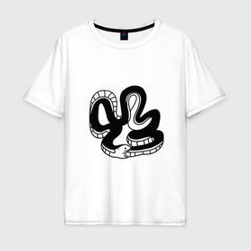 Мужская футболка хлопок Oversize с принтом Змея уроборос в Тюмени, 100% хлопок | свободный крой, круглый ворот, “спинка” длиннее передней части | 