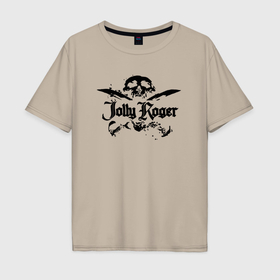 Мужская футболка хлопок Oversize с принтом Чёрный пиратский череп в Санкт-Петербурге, 100% хлопок | свободный крой, круглый ворот, “спинка” длиннее передней части | Тематика изображения на принте: 