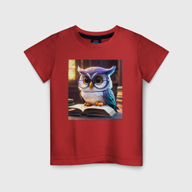 Детская футболка хлопок с принтом Мультяшная мудрая сова в Курске, 100% хлопок | круглый вырез горловины, полуприлегающий силуэт, длина до линии бедер | Тематика изображения на принте: 