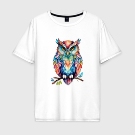 Мужская футболка хлопок Oversize с принтом Цветастая сова в Курске, 100% хлопок | свободный крой, круглый ворот, “спинка” длиннее передней части | 