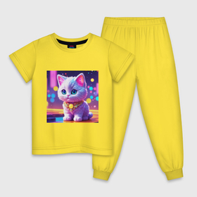 Детская пижама хлопок с принтом Фантастический котёнок в Екатеринбурге, 100% хлопок |  брюки и футболка прямого кроя, без карманов, на брюках мягкая резинка на поясе и по низу штанин
 | 