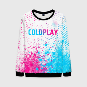Мужской свитшот 3D с принтом Coldplay neon gradient style посередине , 100% полиэстер с мягким внутренним слоем | круглый вырез горловины, мягкая резинка на манжетах и поясе, свободная посадка по фигуре | 