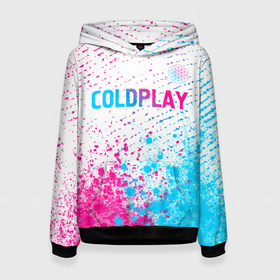 Женская толстовка 3D с принтом Coldplay neon gradient style посередине в Кировске, 100% полиэстер  | двухслойный капюшон со шнурком для регулировки, мягкие манжеты на рукавах и по низу толстовки, спереди карман-кенгуру с мягким внутренним слоем. | 