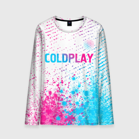 Мужской лонгслив 3D с принтом Coldplay neon gradient style посередине , 100% полиэстер | длинные рукава, круглый вырез горловины, полуприлегающий силуэт | 