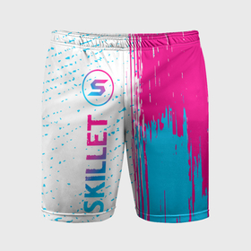 Мужские шорты спортивные с принтом Skillet neon gradient style по вертикали в Курске,  |  | Тематика изображения на принте: 