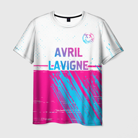 Мужская футболка 3D с принтом Avril Lavigne neon gradient style посередине в Екатеринбурге, 100% полиэфир | прямой крой, круглый вырез горловины, длина до линии бедер | 