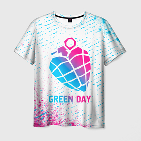 Мужская футболка 3D с принтом Green Day neon gradient style в Санкт-Петербурге, 100% полиэфир | прямой крой, круглый вырез горловины, длина до линии бедер | 
