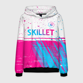 Мужская толстовка 3D с принтом Skillet neon gradient style посередине в Курске, 100% полиэстер | двухслойный капюшон со шнурком для регулировки, мягкие манжеты на рукавах и по низу толстовки, спереди карман-кенгуру с мягким внутренним слоем. | Тематика изображения на принте: 