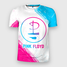 Мужская футболка 3D Slim с принтом Pink Floyd neon gradient style в Петрозаводске, 100% полиэстер с улучшенными характеристиками | приталенный силуэт, круглая горловина, широкие плечи, сужается к линии бедра | 