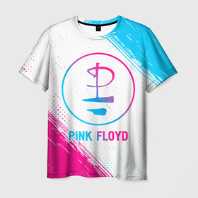 Мужская футболка 3D с принтом Pink Floyd neon gradient style в Петрозаводске, 100% полиэфир | прямой крой, круглый вырез горловины, длина до линии бедер | 