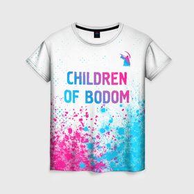 Женская футболка 3D с принтом Children of Bodom neon gradient style посередине , 100% полиэфир ( синтетическое хлопкоподобное полотно) | прямой крой, круглый вырез горловины, длина до линии бедер | 