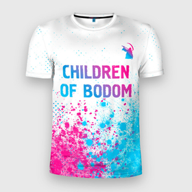Мужская футболка 3D Slim с принтом Children of Bodom neon gradient style посередине , 100% полиэстер с улучшенными характеристиками | приталенный силуэт, круглая горловина, широкие плечи, сужается к линии бедра | Тематика изображения на принте: 