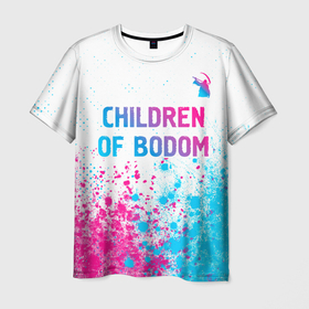 Мужская футболка 3D с принтом Children of Bodom neon gradient style посередине в Тюмени, 100% полиэфир | прямой крой, круглый вырез горловины, длина до линии бедер | 