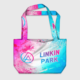 Пляжная сумка 3D с принтом Linkin Park neon gradient style по горизонтали , 100% полиэстер | застегивается на металлическую кнопку; внутренний карман застегивается на молнию. Стенки укреплены специальным мягким материалом, чтобы защитить содержимое от несильных ударов
 | 