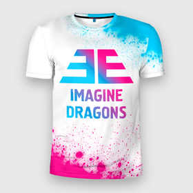 Мужская футболка 3D Slim с принтом Imagine Dragons neon gradient style в Санкт-Петербурге, 100% полиэстер с улучшенными характеристиками | приталенный силуэт, круглая горловина, широкие плечи, сужается к линии бедра | 