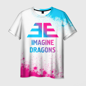 Мужская футболка 3D с принтом Imagine Dragons neon gradient style , 100% полиэфир | прямой крой, круглый вырез горловины, длина до линии бедер | 