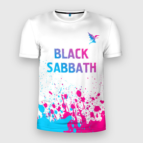 Мужская футболка 3D Slim с принтом Black Sabbath neon gradient style посередине в Кировске, 100% полиэстер с улучшенными характеристиками | приталенный силуэт, круглая горловина, широкие плечи, сужается к линии бедра | 