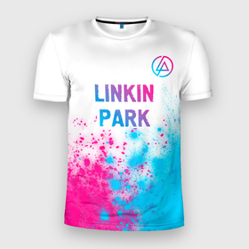 Мужская футболка 3D Slim с принтом Linkin Park neon gradient style посередине в Кировске, 100% полиэстер с улучшенными характеристиками | приталенный силуэт, круглая горловина, широкие плечи, сужается к линии бедра | 