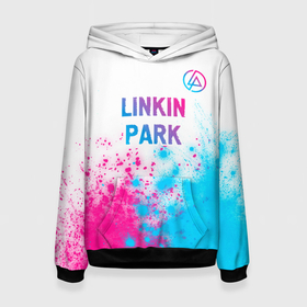 Женская толстовка 3D с принтом Linkin Park neon gradient style посередине в Новосибирске, 100% полиэстер  | двухслойный капюшон со шнурком для регулировки, мягкие манжеты на рукавах и по низу толстовки, спереди карман-кенгуру с мягким внутренним слоем. | 
