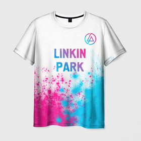 Мужская футболка 3D с принтом Linkin Park neon gradient style посередине в Кировске, 100% полиэфир | прямой крой, круглый вырез горловины, длина до линии бедер | 