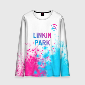 Мужской лонгслив 3D с принтом Linkin Park neon gradient style посередине в Кировске, 100% полиэстер | длинные рукава, круглый вырез горловины, полуприлегающий силуэт | Тематика изображения на принте: 