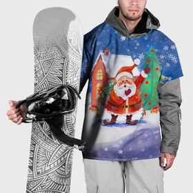 Накидка на куртку 3D с принтом Дед Мороз с мешком и елкой в Курске, 100% полиэстер |  | Тематика изображения на принте: 