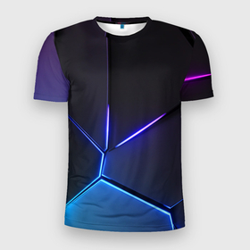Мужская футболка 3D Slim с принтом Пурпурный разлом   абстракция в Санкт-Петербурге, 100% полиэстер с улучшенными характеристиками | приталенный силуэт, круглая горловина, широкие плечи, сужается к линии бедра | 