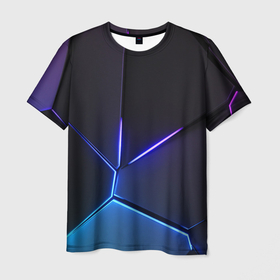 Мужская футболка 3D с принтом Пурпурный разлом   абстракция в Кировске, 100% полиэфир | прямой крой, круглый вырез горловины, длина до линии бедер | 
