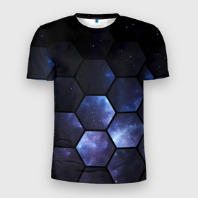 Мужская футболка 3D Slim с принтом Космические соты   геометрия в Петрозаводске, 100% полиэстер с улучшенными характеристиками | приталенный силуэт, круглая горловина, широкие плечи, сужается к линии бедра | 