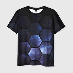Мужская футболка 3D с принтом Космические соты   геометрия в Новосибирске, 100% полиэфир | прямой крой, круглый вырез горловины, длина до линии бедер | Тематика изображения на принте: 