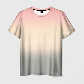 Мужская футболка 3D с принтом Персиковый и серый градиент в Екатеринбурге, 100% полиэфир | прямой крой, круглый вырез горловины, длина до линии бедер | 