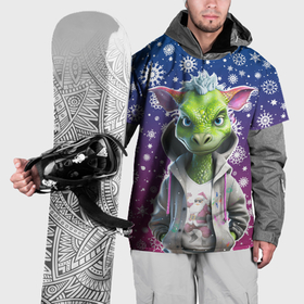 Накидка на куртку 3D с принтом Зеленый дракон и снежинки в Санкт-Петербурге, 100% полиэстер |  | Тематика изображения на принте: 