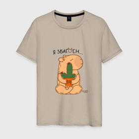 Мужская футболка хлопок с принтом Капибара и кактус: я збагоен в Тюмени, 100% хлопок | прямой крой, круглый вырез горловины, длина до линии бедер, слегка спущенное плечо. | 