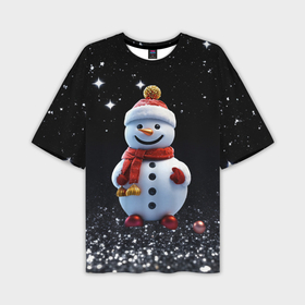 Мужская футболка oversize 3D с принтом Милый снеговик на Рождество в Тюмени,  |  | Тематика изображения на принте: 