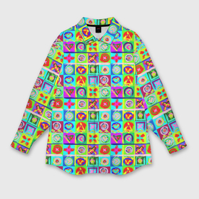 Мужская рубашка oversize 3D с принтом Сердца и квадраты абстракция ,  |  | 