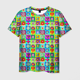 Мужская футболка 3D с принтом Сердца и квадраты абстракция в Курске, 100% полиэфир | прямой крой, круглый вырез горловины, длина до линии бедер | Тематика изображения на принте: 